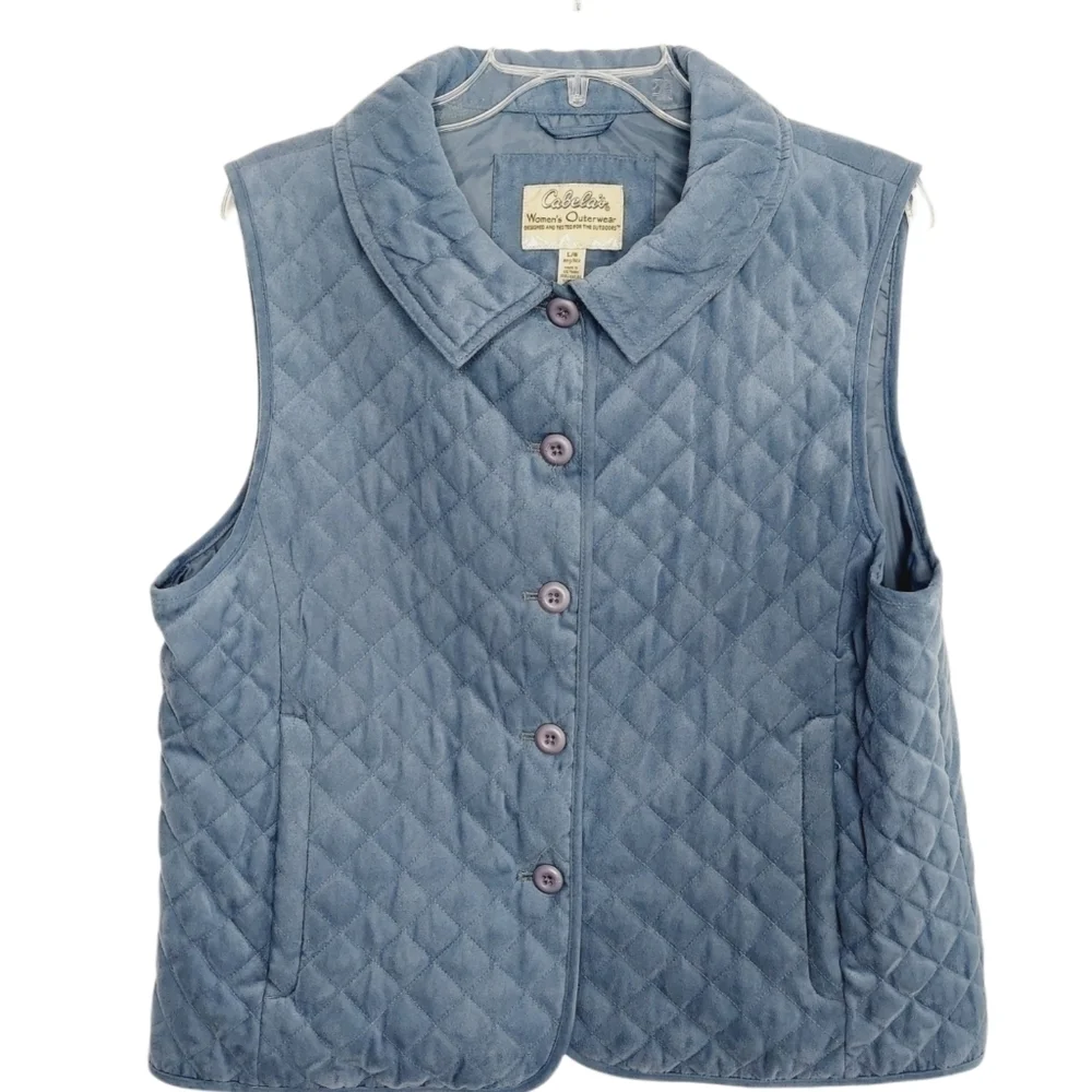 Cabela’s Women's Diamond Quilted Faux Suede Button Up Vest Slate Gray Size Large